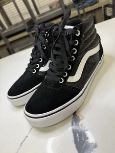 Vans Old Skool Sk8 Hi Women's Size 7 Off The Wall 500714 Sneakers Black/Glitter - Picture 1 of 7