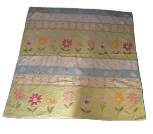 Pottery Barn Kids Patchwork Quilt FULL Daisy Garden Flowers Cotton Embroidered  - Picture 1 of 12