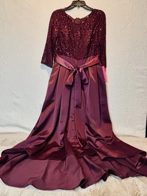 Vestido Alex Evenings Vino Borgoña Lentejuelas Encaje Alto-Bajo Cóctel Evento Talla 8 Nuevo con Etiquetas Foto 1 de 4