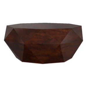 Zayn SOLID WOOD 35" Wide Irregular Contemporary Coffee Table in Walnut Brown - Picture 1 of 8