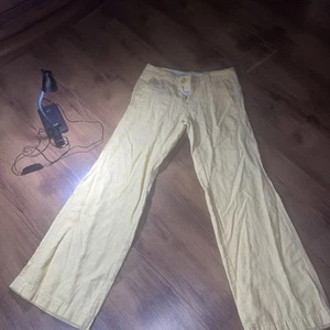 Pilcro and the Letterpress Pants Womens Sz 02P Butter Yellow Wide Leg Linen Bl - Picture 1 of 5