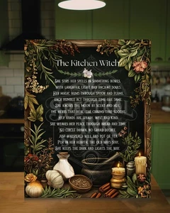 Kitchen Witch Blessing Print Pagan Rustic Folk Witch Wall Art Green Decor - Picture 1 of 4