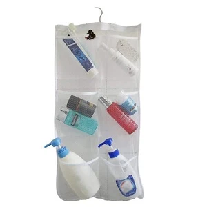 Mesh Shower Organizer Hanging Bathroom Caddy Hang On Curtain Rod with 4 Hooks - Picture 1 of 6