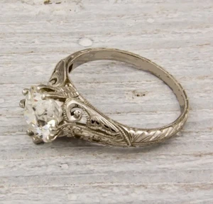 Antiguo anillo de compromiso Art Deco moissanita blanco de corte redondo de 2 quilates oro liso 14 K - Imagen 1 de 6