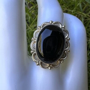 Vintage Statement Ring Gr. 7 groß oval Onyx Cabochon Boho 925 Sterling Silber 6,8 g - Bild 1 von 11