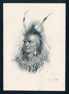 ABNCo vignette die proof on india paper, Native American Brave, 1860s - Picture 1 of 4