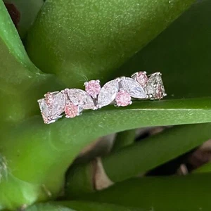 Bague de mariage diamant 1,89 ct alternée marquise et rose taille ronde cultivée en laboratoire 14 carats - Photo 1 sur 6