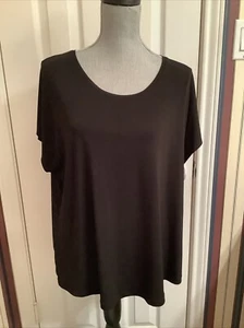 Chico's Women Black T-Shirt Short Sleeve Scoop Neck Size 3/XL Hi-lo - Picture 1 of 12