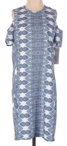 NWT Ost Short Sleeve Blue Multicolored Cold Shoulder Shift Dress Size XS - Picture 1 of 10
