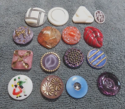 16 Vintage Antique Glass Buttons MULTICOLORS VARIOUS PATTERNS SIZES SHAPES - Image 1 of 4