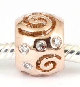 SOLID 9CT 9K ROSE GOLD SWIRL BEAD w 14pcs Sparkling CZ For Charm Bracelet AUST - Picture 1 of 5