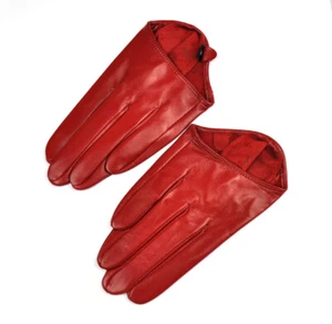 Guantes para mujer 5 dedos media palma cuero genuino rojo M L - Imagen 1 de 2