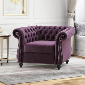 Noble House Club Chair 39.5" Upholstered Velvet w/ Nailhead Trim in Blackberry - Picture 1 of 11