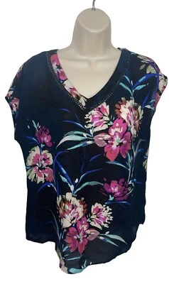 Blusa floral azul marino talla mediana para mujer VALERIE STEVENS Foto 1 de 4