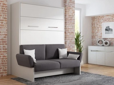 Schrankbett Wandbett Klappbett- Sofa WBS 1 Soft - 140 x 200 Hellgrau Weiß - Bild 1 von 4