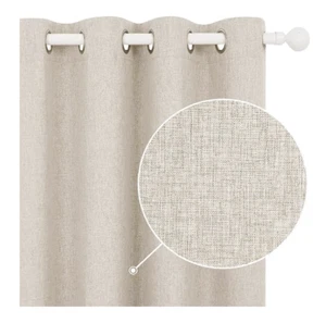 Deconovo 100% Thermal Blackout Curtains Faux Linen Eyelet Door Curtains - 84x52" - Picture 1 of 8