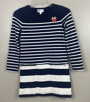 GAP Disney Minnie Mouse Girl's Kids Navy Blue and White Striped Dress L 10 - Image 1 of 4