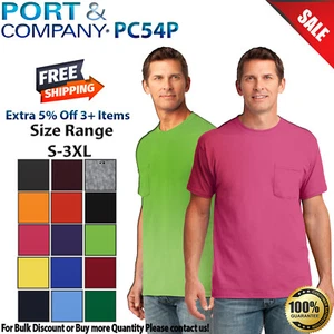 Port & Company PC54P Mens Short Sleeve Cotton Crew Neck T-Shirt With Pocket - Picture 1 of 16
