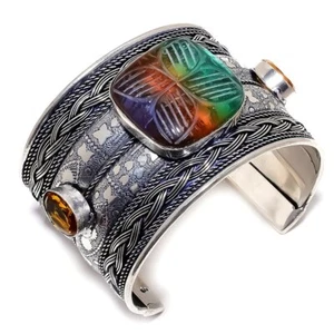 Bi-Color Tourmaline Gemstone Cuff Bracelet 925 Sterling Silver Cuff Bracelet . - Picture 1 of 5