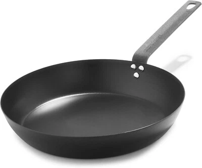 Merten&Storck Pre-Seasoned Carbon Steel 12" Frying Pan Skillet, Cast Iron,BlacK