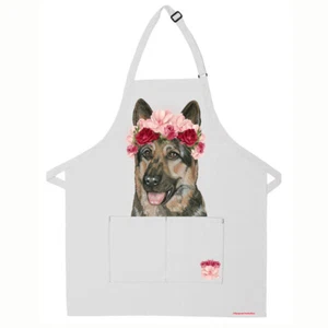 German Shepherd Floral Apron Two Pocket Bib Apron with Adj Neck - Picture 1 of 1