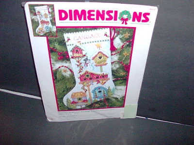 Cross Stitch Kit  Seasonal Birdhouse Stocking-Dimensions Kit # 8637 RARE AND HTF - Image 1 of 2
