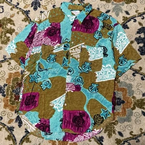 Vtg 90s Guess Georges Marciano Abstract Shell Print Shirt Sz M Made In USA AOP - Picture 1 of 6