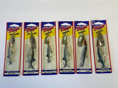 6 NUEVOS Señuelos de Pesca Giratorios Largos Mepps Comet Aglia Surtidos Talla 2 a 5 Foto 1 de 4