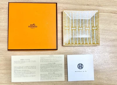 Hermes  Mosaique au 24  Square  tray  plate   W/Box  4.3"  4.3"  Gold  No.2 - Image 1 of 4
