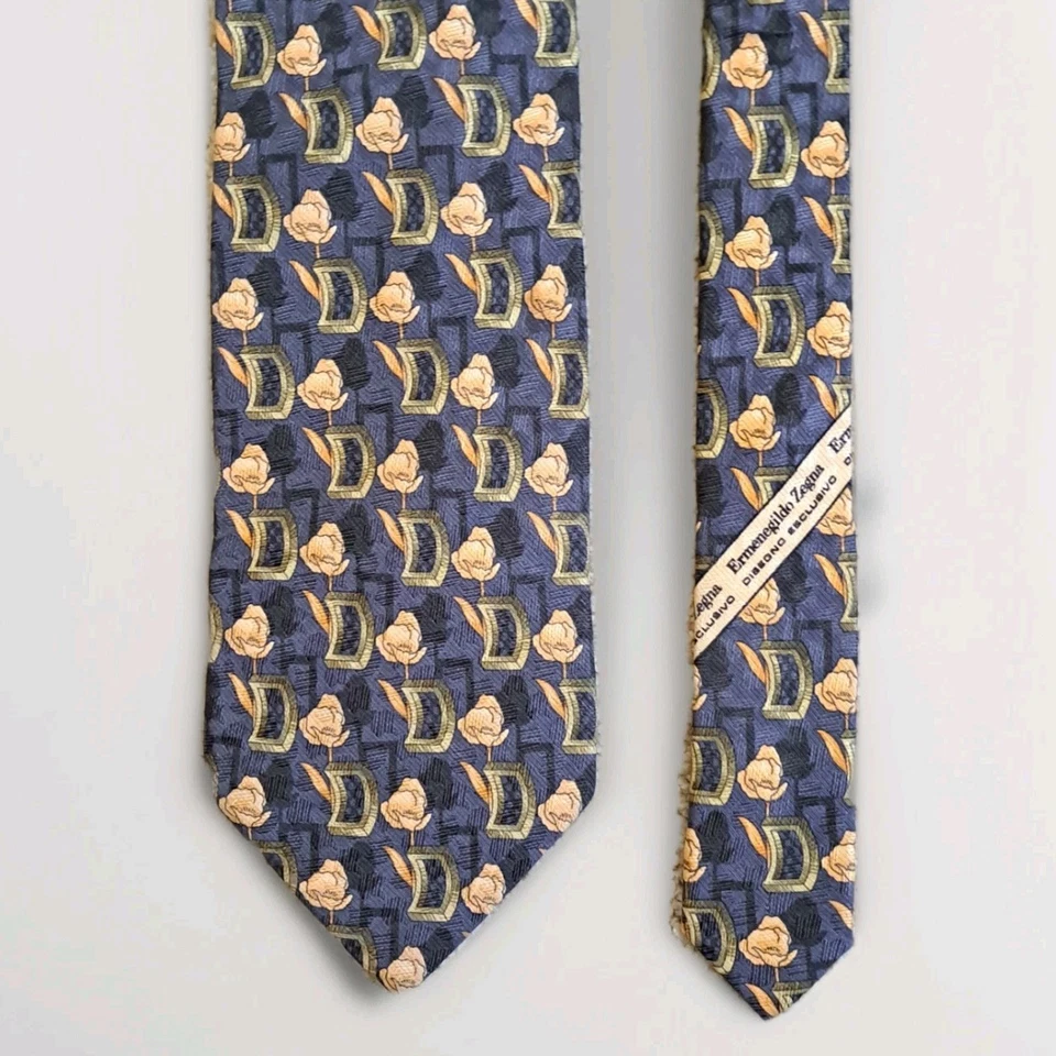 Corbata Ermenegildo Zegna Para Hombre 100% Seda Carbón Rosas Doradas Hecha en Italia Foto 1 de 4