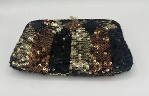 La Regale Beaded Black Gold & Bronze Evening Clutch Purse Bag 586 - Picture 1 of 7
