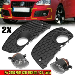 Clear Lens Fog Lights Lamp w Lower Side Grilles For VW Jetta GTI MK5 2006-2009 - Picture 1 of 13