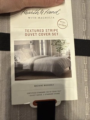 3pc Full/Queen Washed Loop Stripe Duvet Cover Bedding Set Gray - Hearth - Image 1 of 4