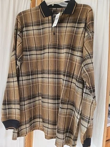 New VINTAGE Zeidler & Zeidler Polo Shirt L Brown Plaid Long Sleeve - Picture 1 of 9