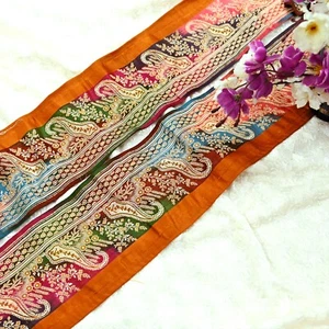Vintage Multi Sari Border Woven Banarasi 1yd Trim Craft Sewing Recycled Decor - Picture 1 of 12