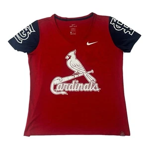 Women’s MLB St. Louis Cardinals Baseball Nike V-neck Tee RED AND BLUE Large - Picture 1 of 21