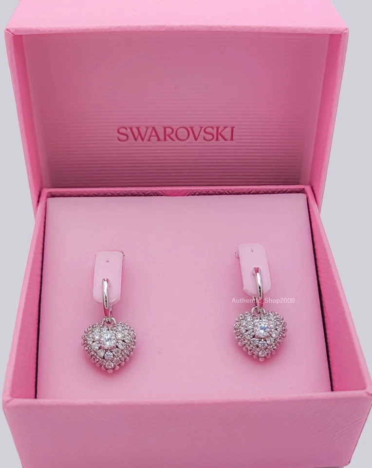 100 Authentic SWAROVSKI Heart Pave Hyperbola Drop Hoop Earrings 5684384