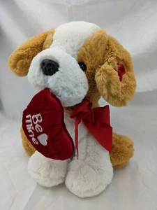 Dan Dee Dog Plush 11 Inch Brown White Be Mine Heart Stuffed Animal Toy - Picture 1 of 8
