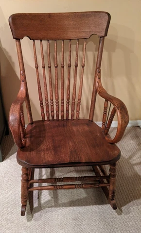 S. Bent & Bros Oak Adult Rocking Chair Orig. Label Cover