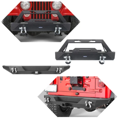 Стальной передний и задний бампер со светодиодными фарами + D-образные кольца для 1976-1986 Jeep Wrangler CJ-7 - Изображение 1 из 4