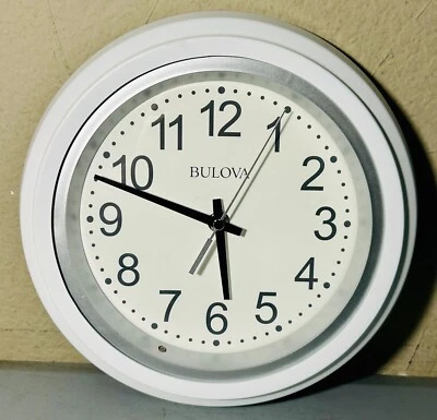 Bulova C4865 Night Vision Lighted Dial Wall Clock 10" White Light Sensor Works - Image 1 of 4