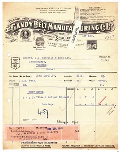 SEACOMBE CHESHIRE GANDY BELT MANUFACTURING CO. ORIGINAL VINTAGE BILLHEAD 1937 - Picture 1 of 1