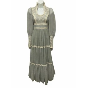 Maxi Vestido Gunne Sax Jessica Prairie Manga Larga Detalle Encaje De Colección Años 70 - Imagen 1 de 11