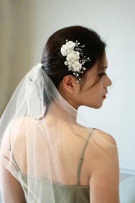 Головной убор с белым цветочным узором с пресноводным жемчугом и кристаллами из серебра | ручной работы - Изображение 1 из 4