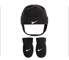 Boys Age 1-3Y Nike Gray Fleece Trapper Winter Hat & Mittens Set Chin Strap