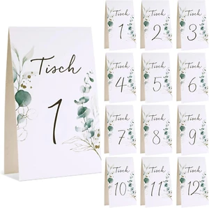 12 Stück Tischnummern 1-12 Eukalyptus Weiß Tischkarten Hochzeit Platzkarten Tisc - Bild 1 von 6