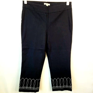 Dana Buchman Womens Pull-On Stretchy Capri Pants Size S Black Embroidered Bottom - Picture 1 of 8