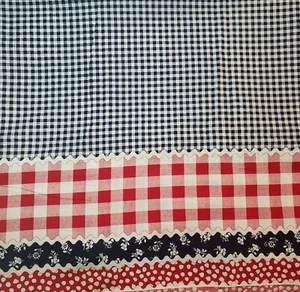 New Vtg Multi Pattern Red Buffalo Check Blue Gingham & Floral Fabric 44"x5.3 yds - Picture 1 of 8