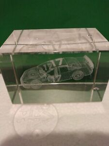 Cube en verre hologramme 3D poids papier voiture de course #17 