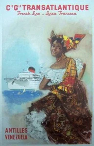FRANZÖSISCHE LINIE VON BRENET UM 1950 CIE GLE TRANSATLANTIQUE KREUZFAHRTLINIE GROß - Bild 1 von 1